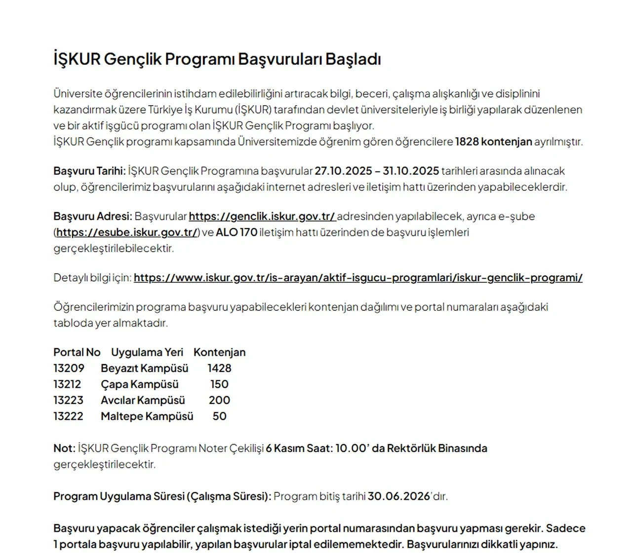 İŞKUR Gençlik Programı başvuru tarihleri belli olan üniversiteler 2026-2027! İŞKUR Gençlik Programı başvuru ekranı