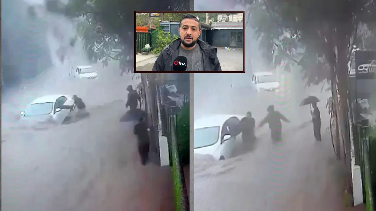 Sel felaketinde canını böyle hiçe saydı! Mahsur kalan sürücünün kurtarılma anı kamerada