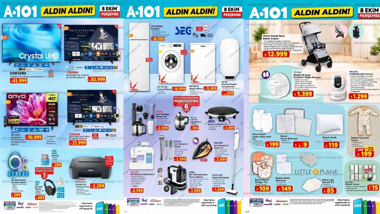 A101 8-14 Ekim aktüel ürünler kataloğu 2026: Katmer ve gözleme sacı, dikiş makinesi, dik süpürge ve bebek arabası geliyor