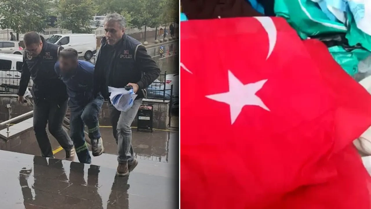 Çöpe atan da oydu, çeken de: Bayrak provokasyonu tutuklamayla bitti