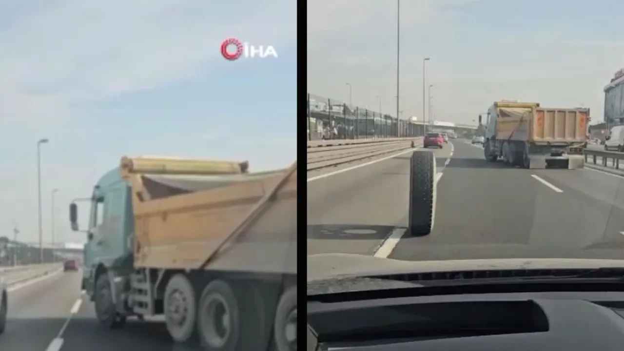 İstanbul E-5 kara yolunda tehlikeli dakikalar! Yerinden çıkan tekerlekler sürücülerle yan yana ilerledi 