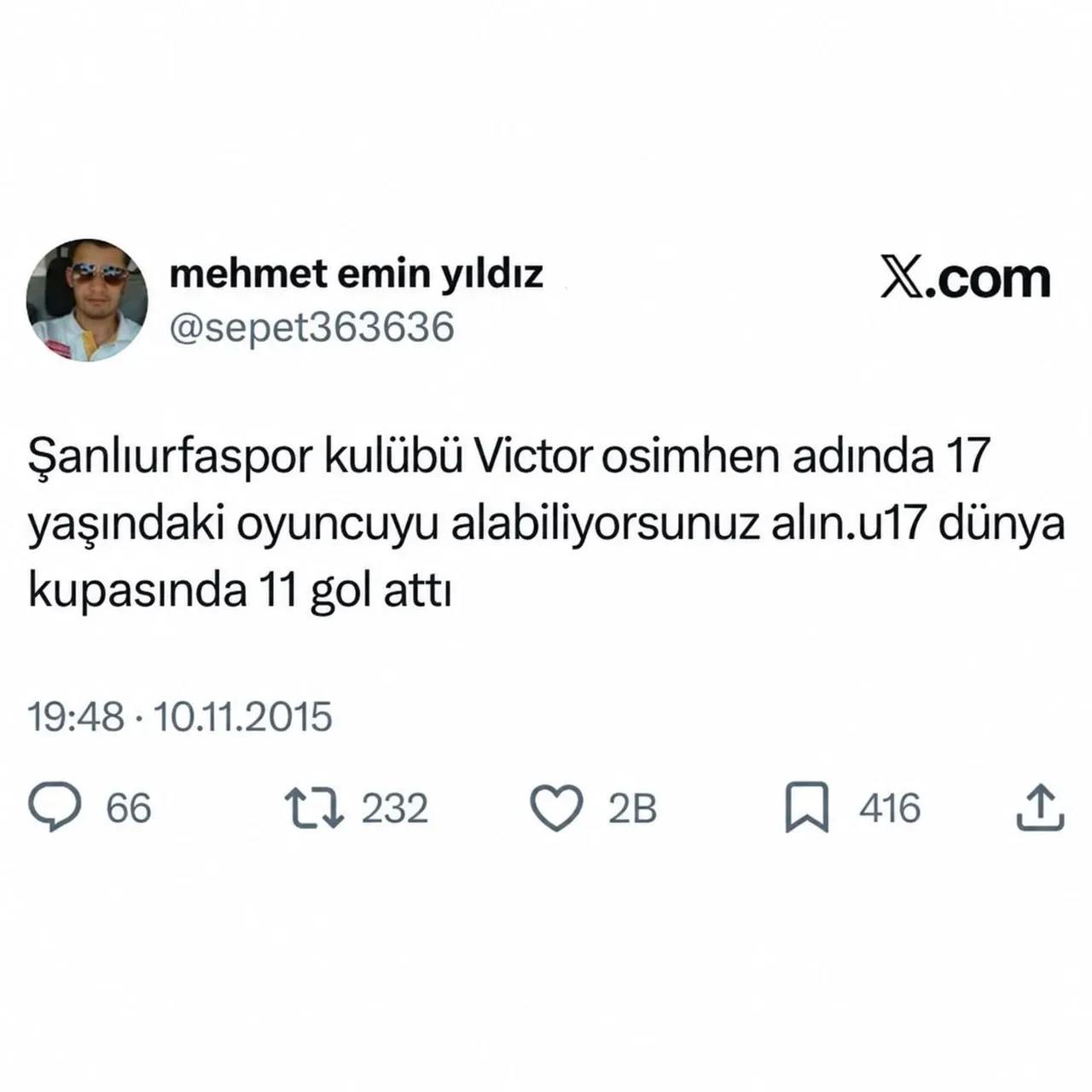 Şanlıurfalı gencin 11 yıl önce yaptığı Osimhen paylaşımı gündem oldu: Sosyal medya bunu konuşuyor!
