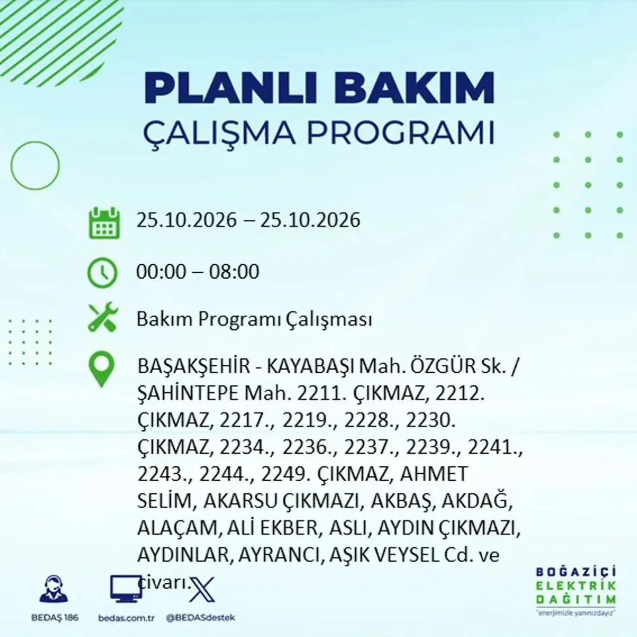 İstanbul’da 14 ilçede elektrik kesintisi! BEDAŞ mahalle mahalle açıkladı