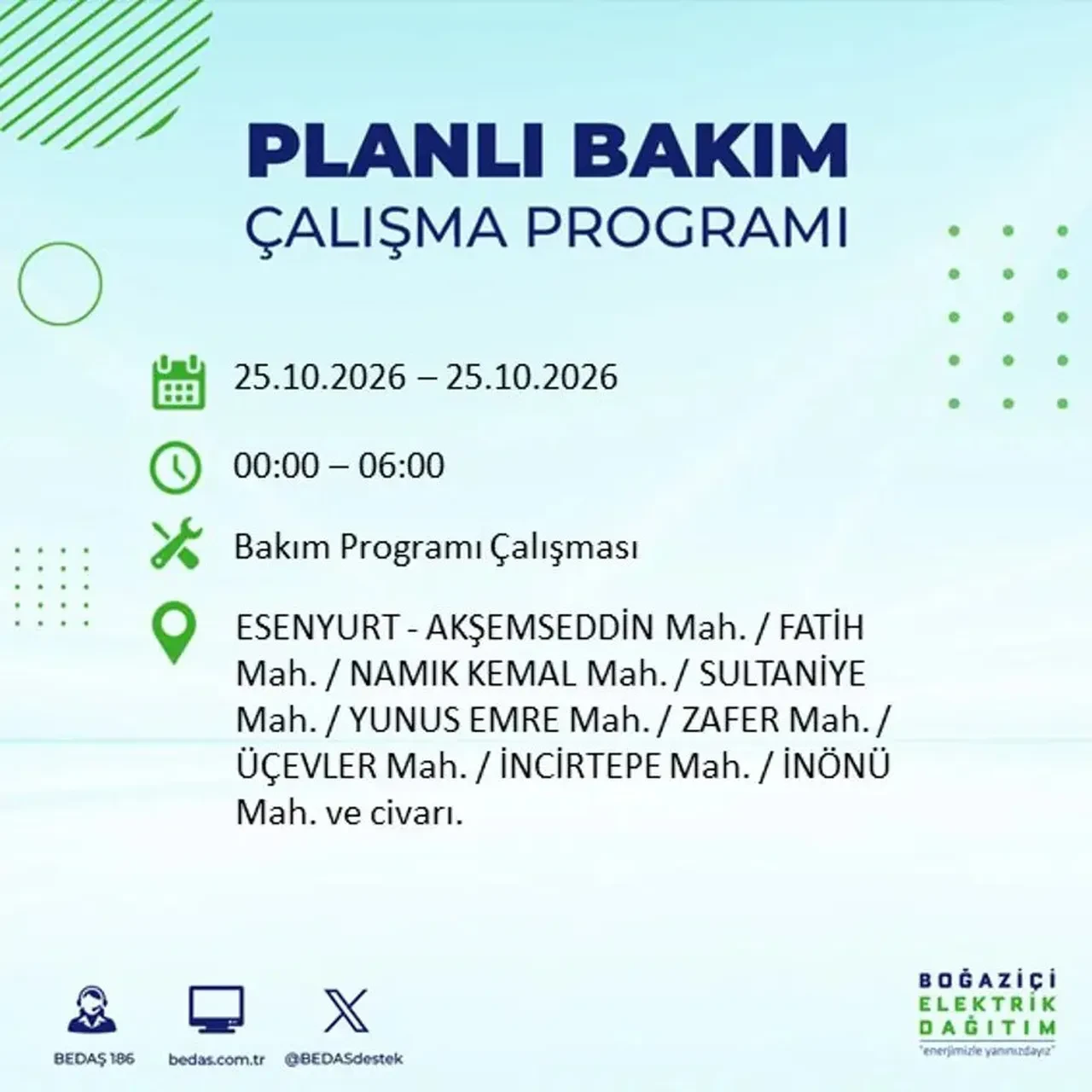 İstanbul’da 14 ilçede elektrik kesintisi! BEDAŞ mahalle mahalle açıkladı