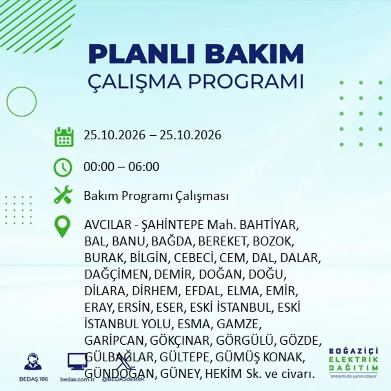 İstanbul’da 14 ilçede elektrik kesintisi! BEDAŞ mahalle mahalle açıkladı