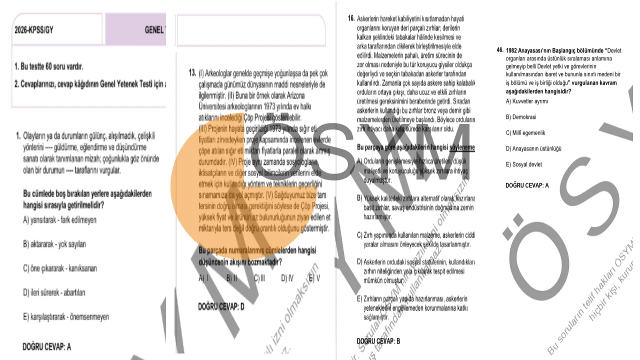 KPSS ortaöğretim soruları ve cevapları 2026 kitapçığı! KPSS lise soruları ve cevap anahtarı açıklandı mı? KPSS Genel Kültür-Genel Yetenek A-B cevap anahtarı sorgula