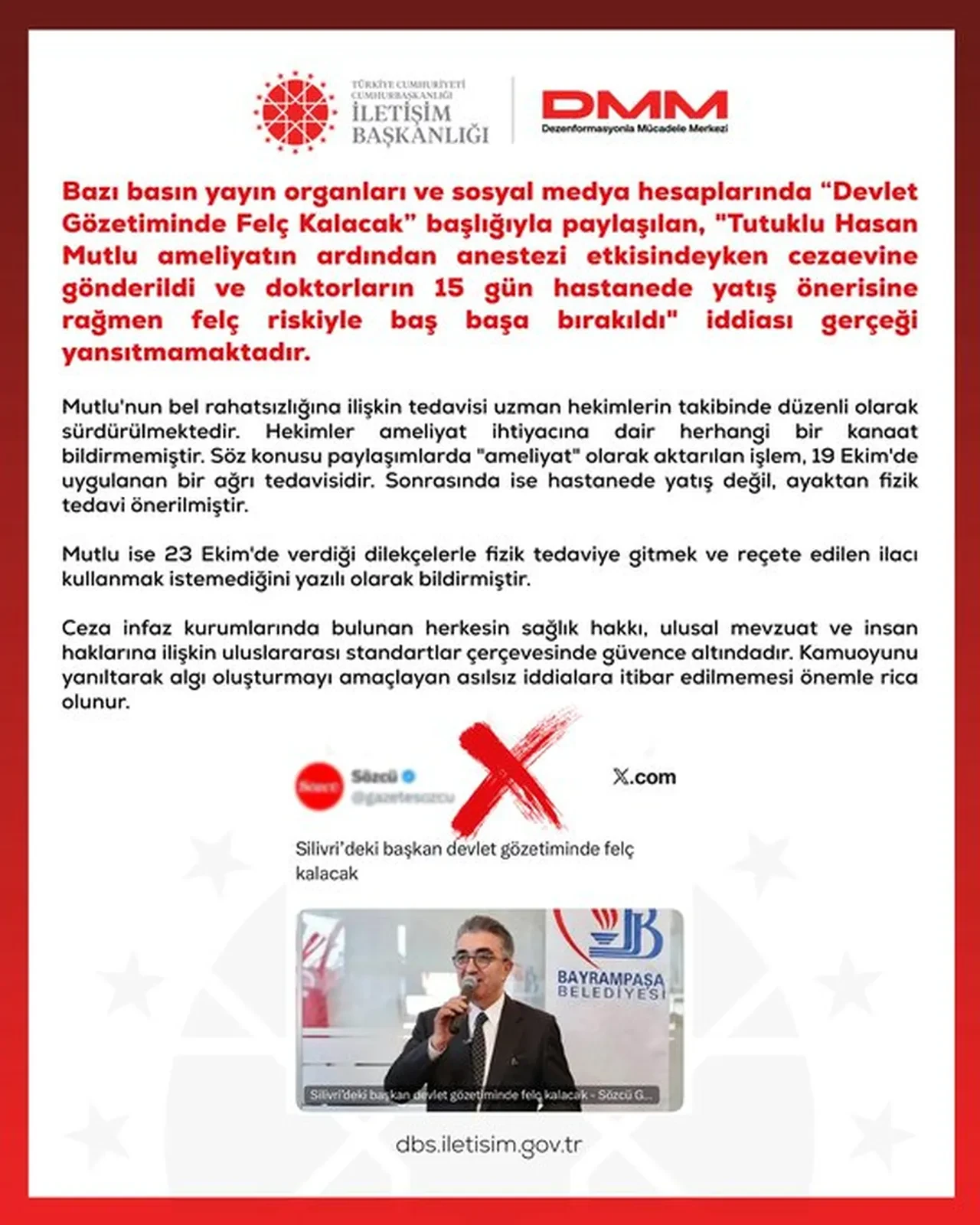 DMM'den o iddialara açıklama geldi: "Tutuklu Hasan Mutlu ameliyat edilmedi, tedaviyi kendisi reddetti"