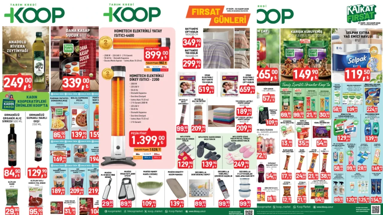 Tarım Kredi Kooperatif Marketleri 27 Ekim-2 Kasım kataloğu! Elektrikli ısıtıcı, elektrikli battaniye, lastikli çarşaf geliyor...