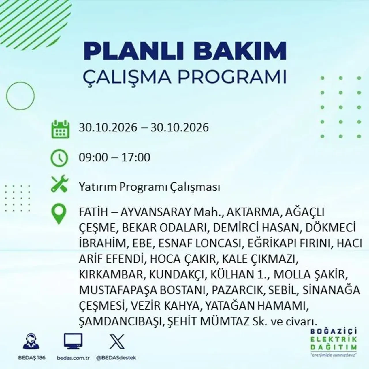 BEDAŞ’tan 12 ilçeye uyarı: İstanbul'da elektrik kesintileri saatlerce sürecek