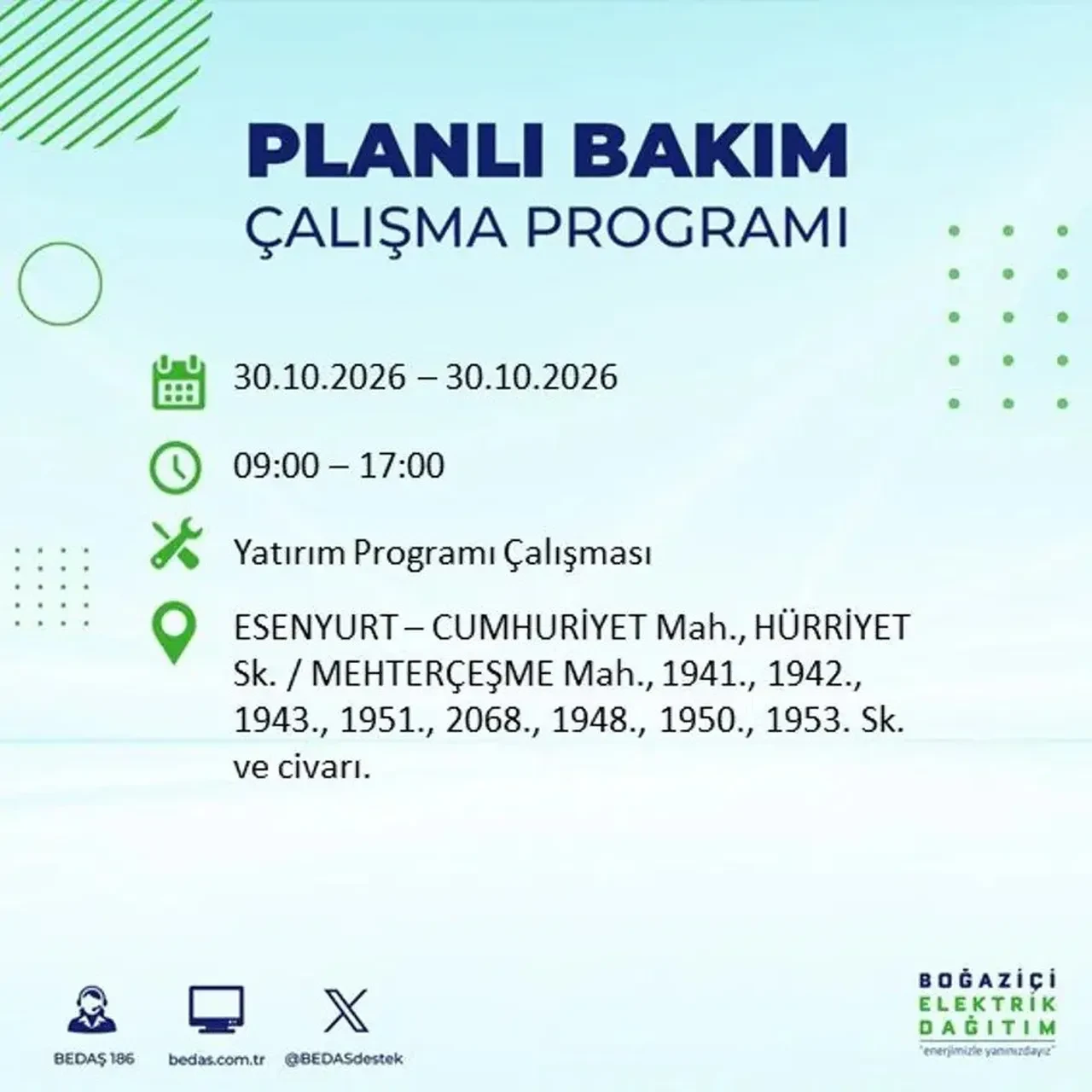 BEDAŞ’tan 12 ilçeye uyarı: İstanbul'da elektrik kesintileri saatlerce sürecek