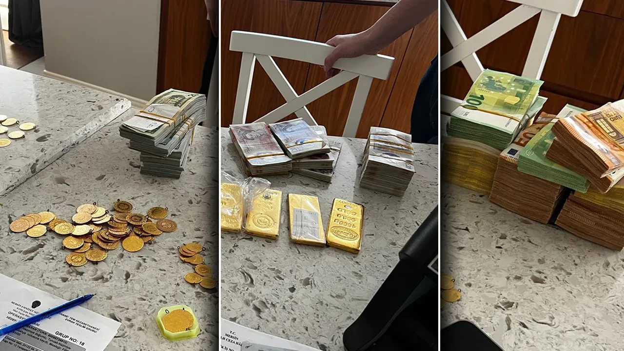 Mersin’deki ihale operasyonunda evden servet çıktı: Kilo kilo altın ve milyonlarca liralık döviz