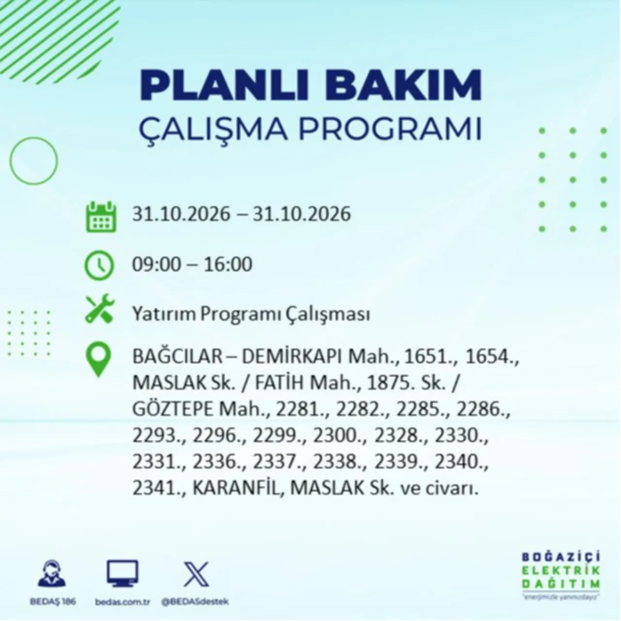 BEDAŞ saat verdi: İstanbul'da elektrik kesintisi yaşanacak! 31 Ekim'de hangi ilçelerde elektrik kesintisi yaşanacak? Kesinti kaç saat sürecek?