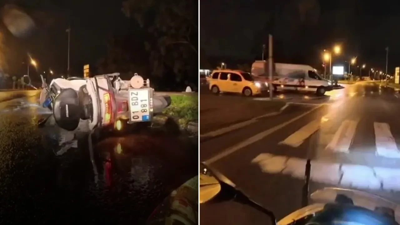 Servis minibüsü ile motosikletin çarpışma anı kamerada: Metrelerce sürüklendi