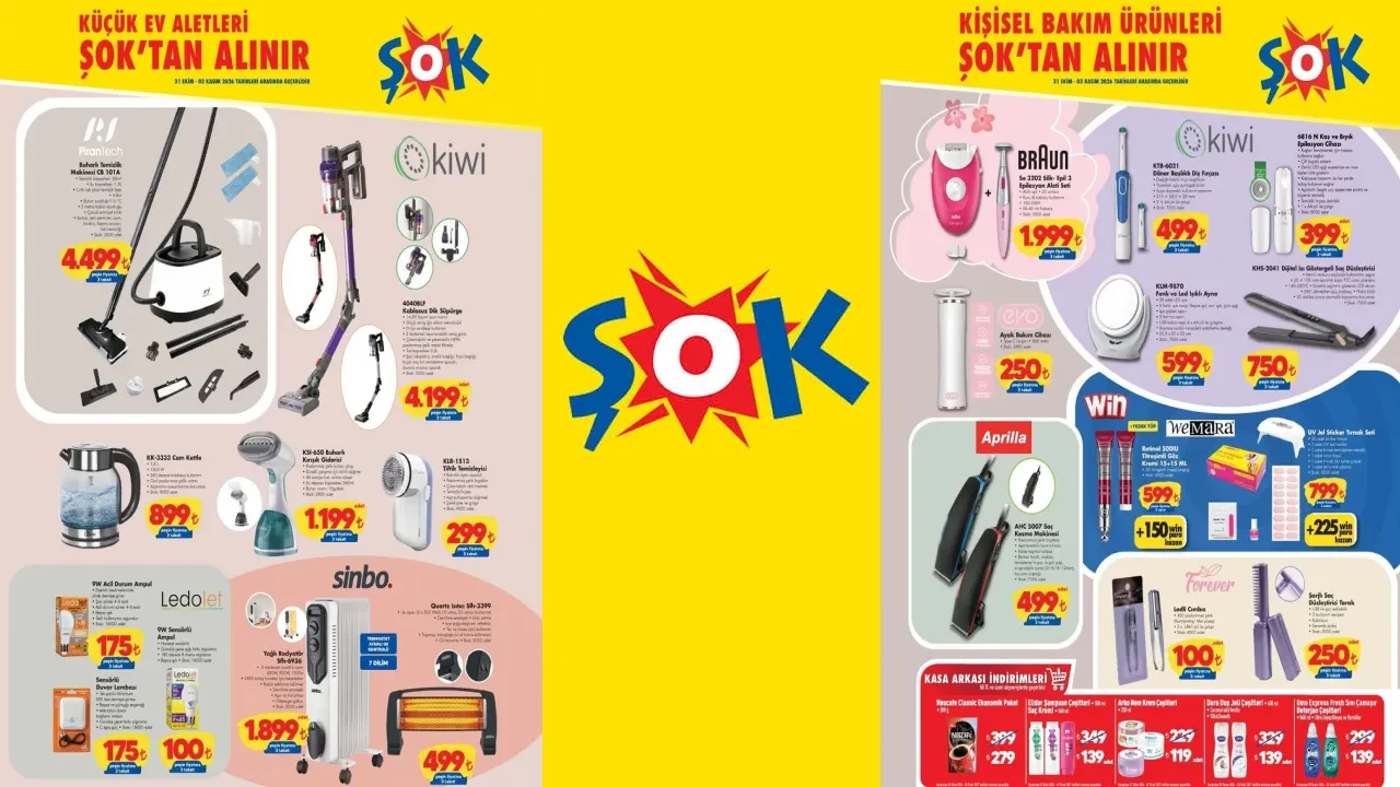 ŞOK 31 Ekim aktüel ürünler afişi 2026! Buharlı temizlik makinesi, tiftik temizleyici, epilasyon aleti seti ve  düzleştirici tarak geliyor 