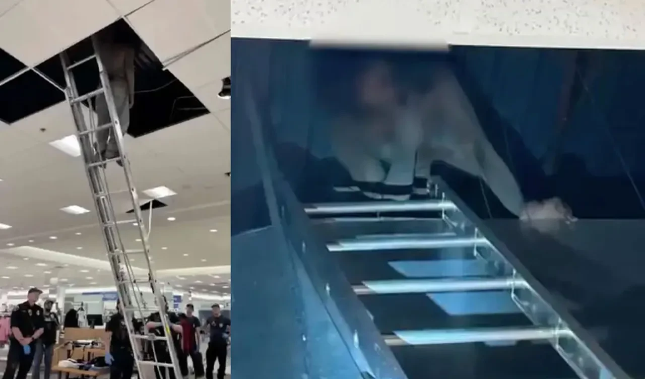 AVM'de tavandaki şüpheli! Polis ikna edemeyince ayağını kaydırıp yakaladı