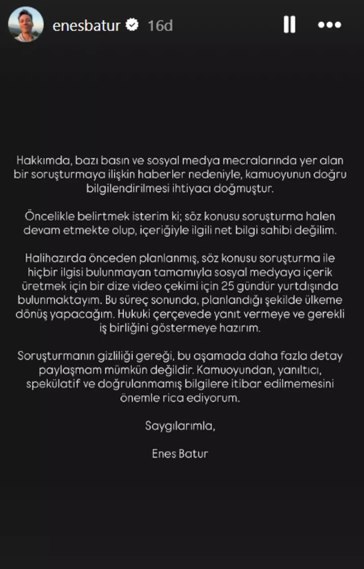 Hakkında yakalama kararı çıkarılan YouTuber Enes Batur'dan açıklama