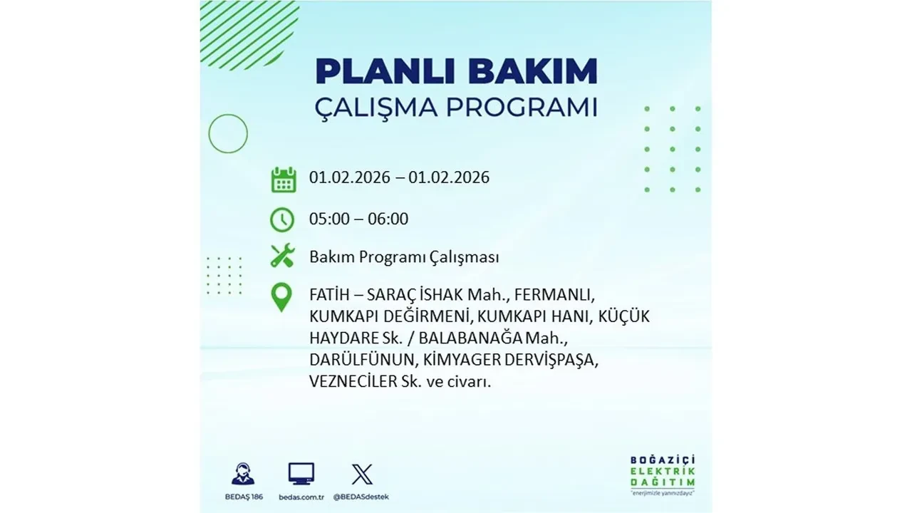 İstanbul elektrik kesintileri 1 Şubat duyurusu! 10 ilçede elektrikler saatlerce gelmeyecek