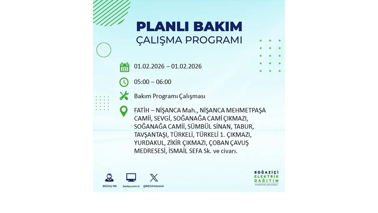 İstanbul elektrik kesintileri 1 Şubat duyurusu! 10 ilçede elektrikler saatlerce gelmeyecek