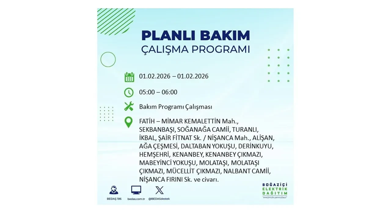 İstanbul elektrik kesintileri 1 Şubat duyurusu! 10 ilçede elektrikler saatlerce gelmeyecek