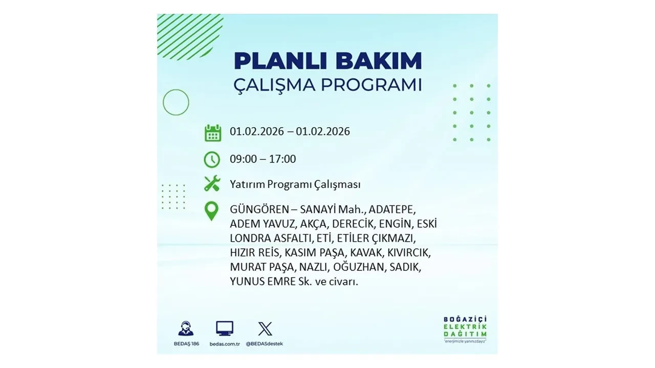 İstanbul elektrik kesintileri 1 Şubat duyurusu! 10 ilçede elektrikler saatlerce gelmeyecek