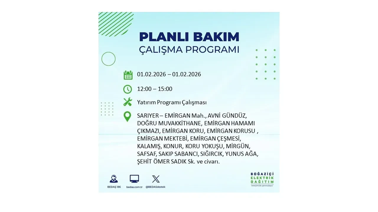 İstanbul elektrik kesintileri 1 Şubat duyurusu! 10 ilçede elektrikler saatlerce gelmeyecek