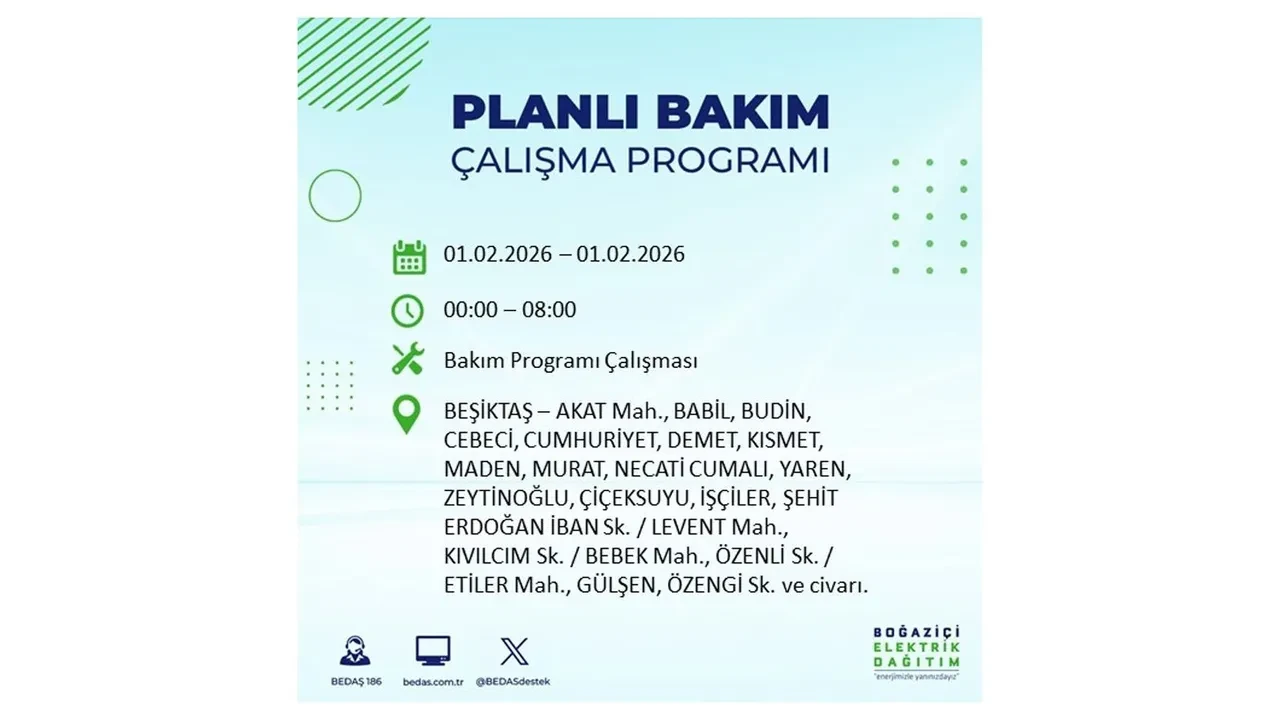 İstanbul elektrik kesintileri 1 Şubat duyurusu! 10 ilçede elektrikler saatlerce gelmeyecek