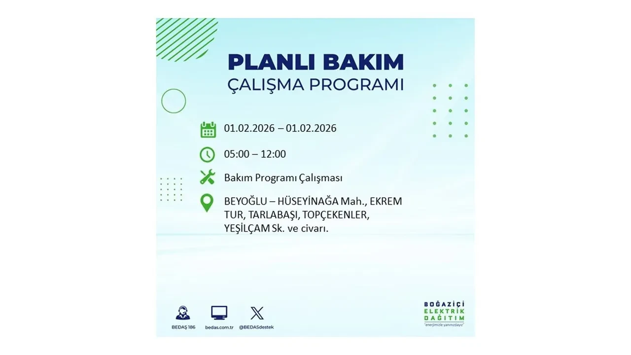 İstanbul elektrik kesintileri 1 Şubat duyurusu! 10 ilçede elektrikler saatlerce gelmeyecek