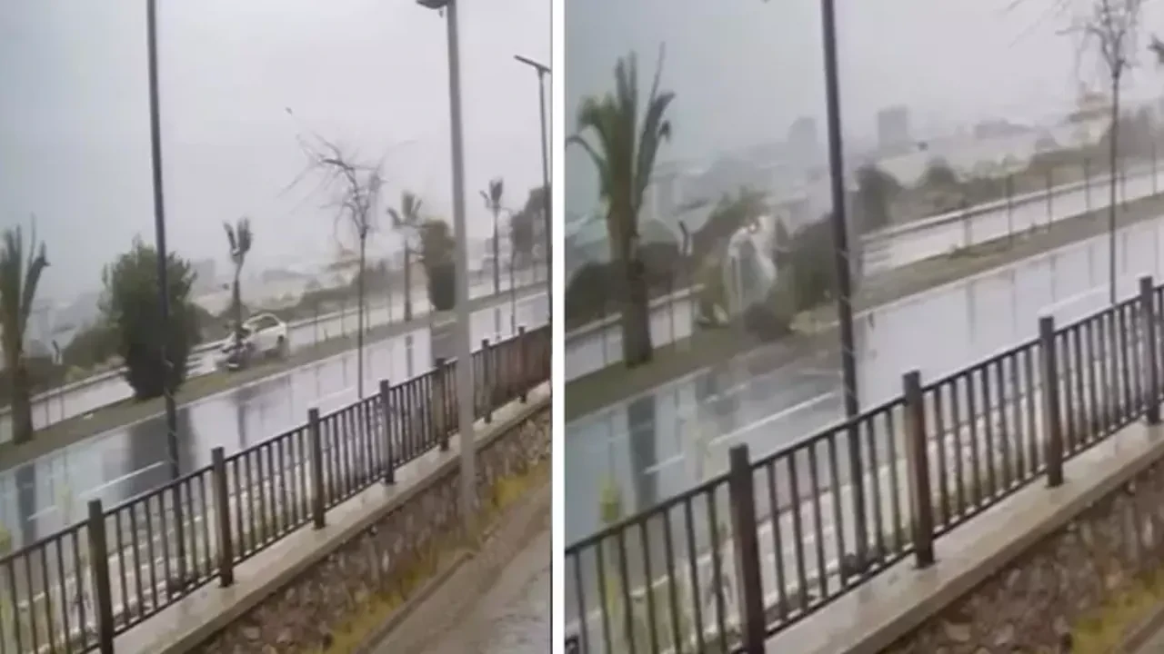 Otomobil refüjdeki ağaca çarpıp böyle takla attı