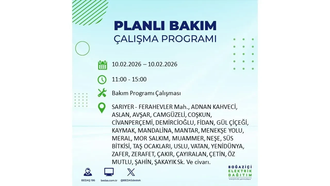 İstanbul 10 Şubat elektrik kesintileri belli oldu! Tam 22 ilçede geniş çaplı planlı elektrik kesintisi uygulanacak