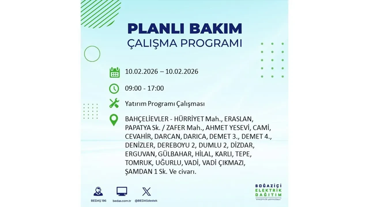 İstanbul 10 Şubat elektrik kesintileri belli oldu! Tam 22 ilçede geniş çaplı planlı elektrik kesintisi uygulanacak