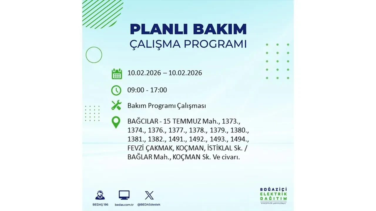 İstanbul 10 Şubat elektrik kesintileri belli oldu! Tam 22 ilçede geniş çaplı planlı elektrik kesintisi uygulanacak