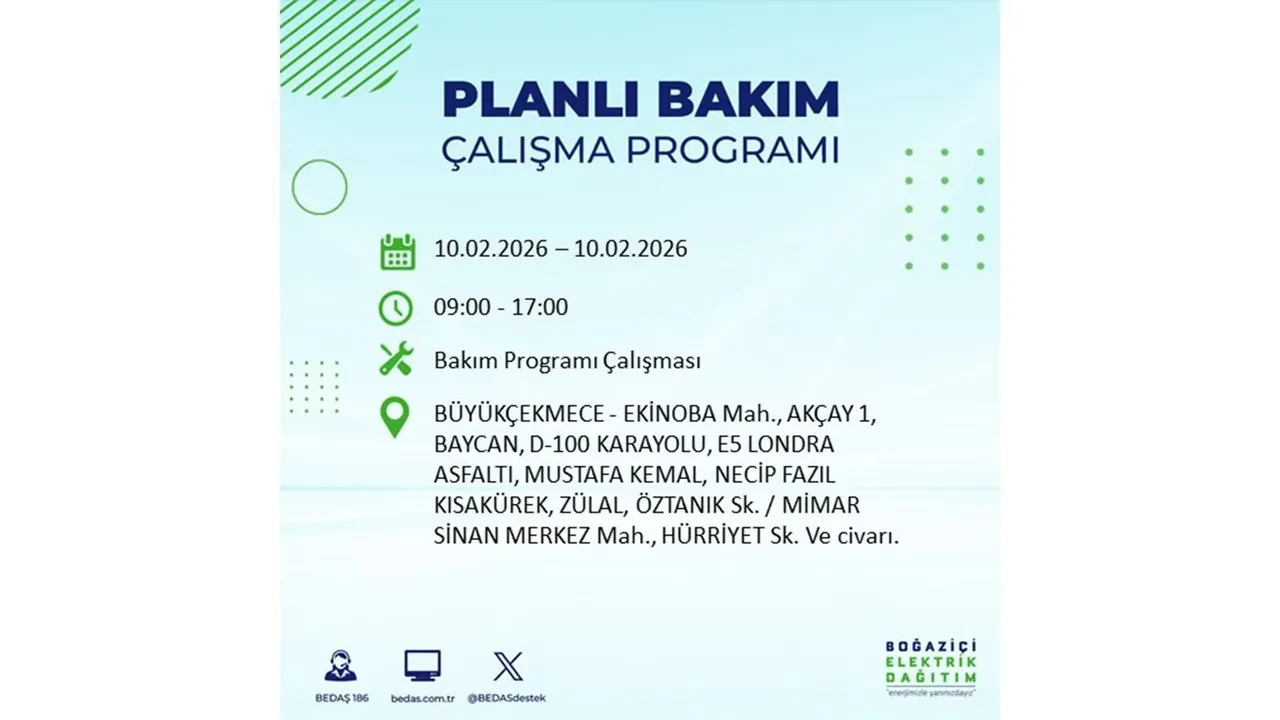 İstanbul 10 Şubat elektrik kesintileri belli oldu! Tam 22 ilçede geniş çaplı planlı elektrik kesintisi uygulanacak