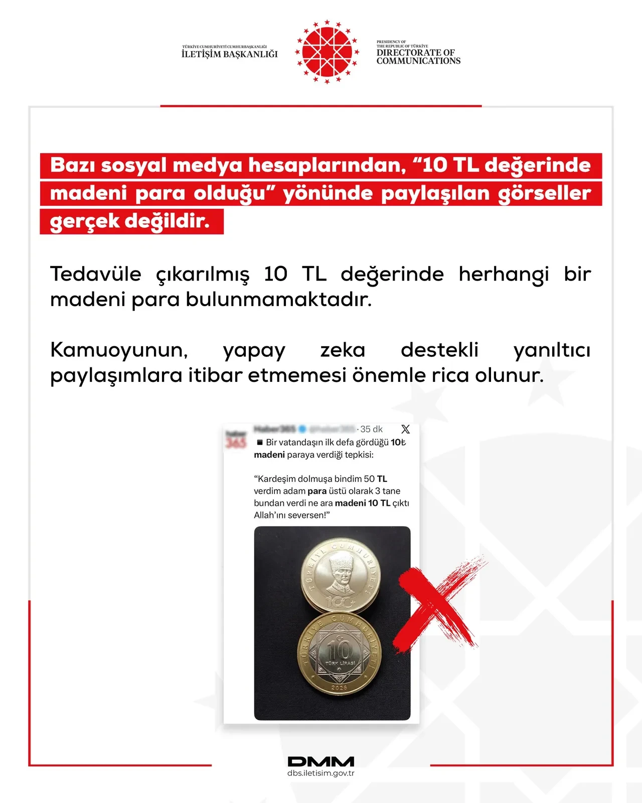Madeni 10 TL iddiasına DMM'den açıklama geldi!