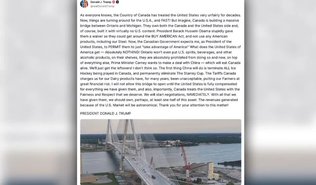 Trump, Çin Kanada'yı 'canlı canlı yiyecek' bahanesiyle köprünün yarısını istiyor!
