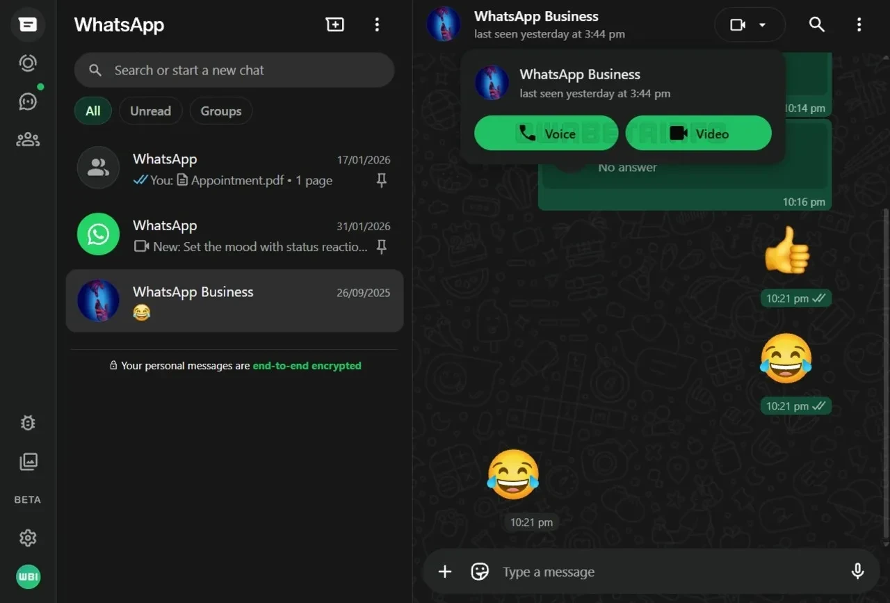WhatsApp Web kullanıcılarına sesli ve görüntülü arama özelliği geliyor