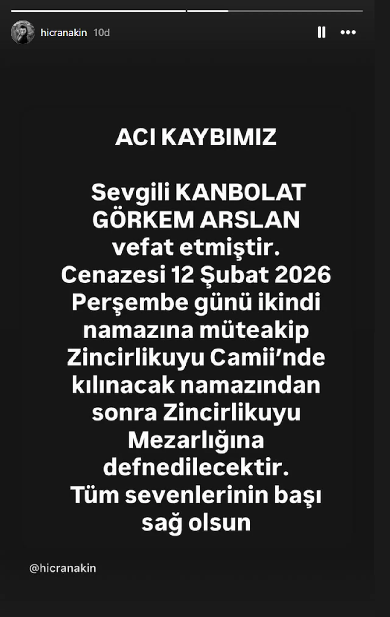 Kanbolat Görkem Arslan'ın cenaze programı belli oldu! Eşi Hicran Akın Arslan duyurdu 