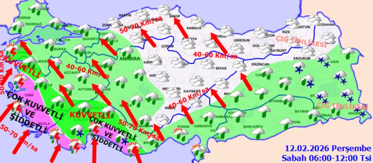 Meteoroloji 12 Şubat için uyarılarını sıraladı: Ege ve Akdeniz’de şiddetli yağış devam ediyor! Doğu’da çığ tehlikesi var