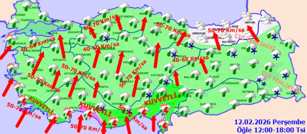 Meteoroloji 12 Şubat için uyarılarını sıraladı: Ege ve Akdeniz’de şiddetli yağış devam ediyor! Doğu’da çığ tehlikesi var