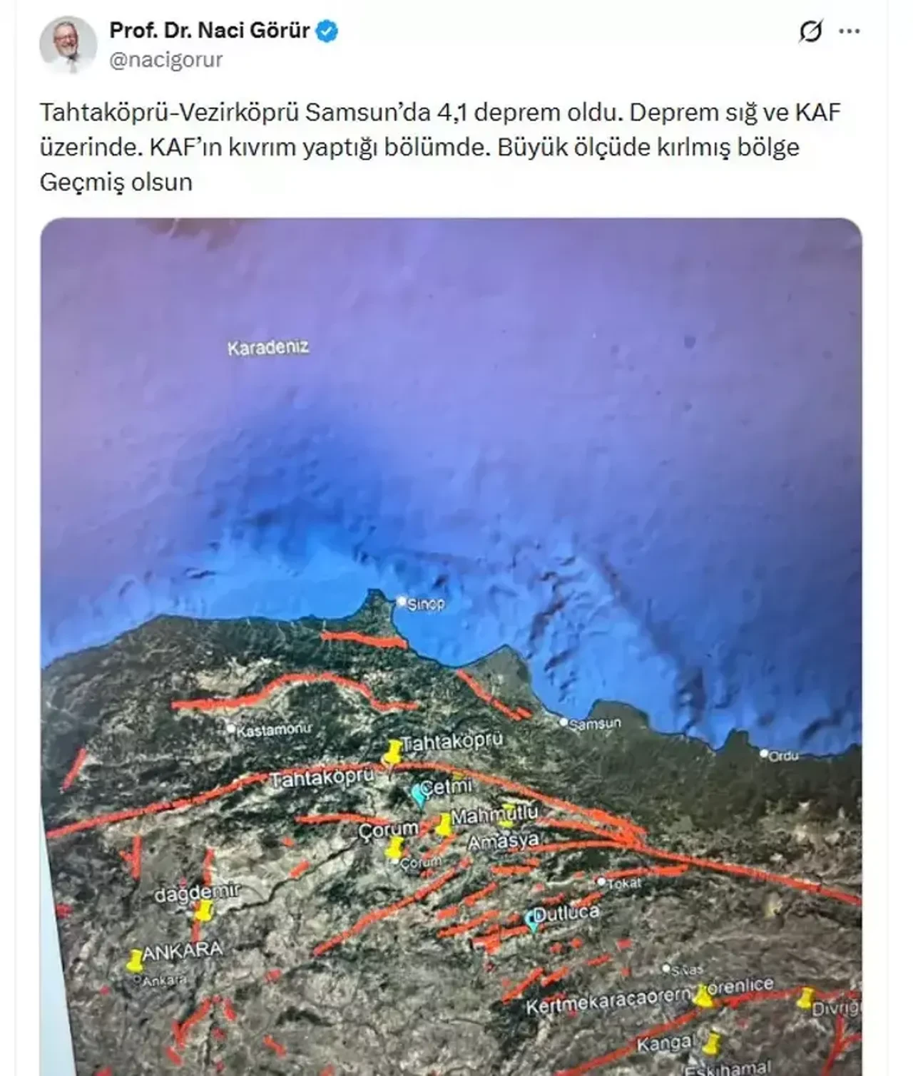 Naci Görür, Samsun depremi öncesi bu uyarıyı yapmıştı: Kritik yerde belirtilen segmana yakın