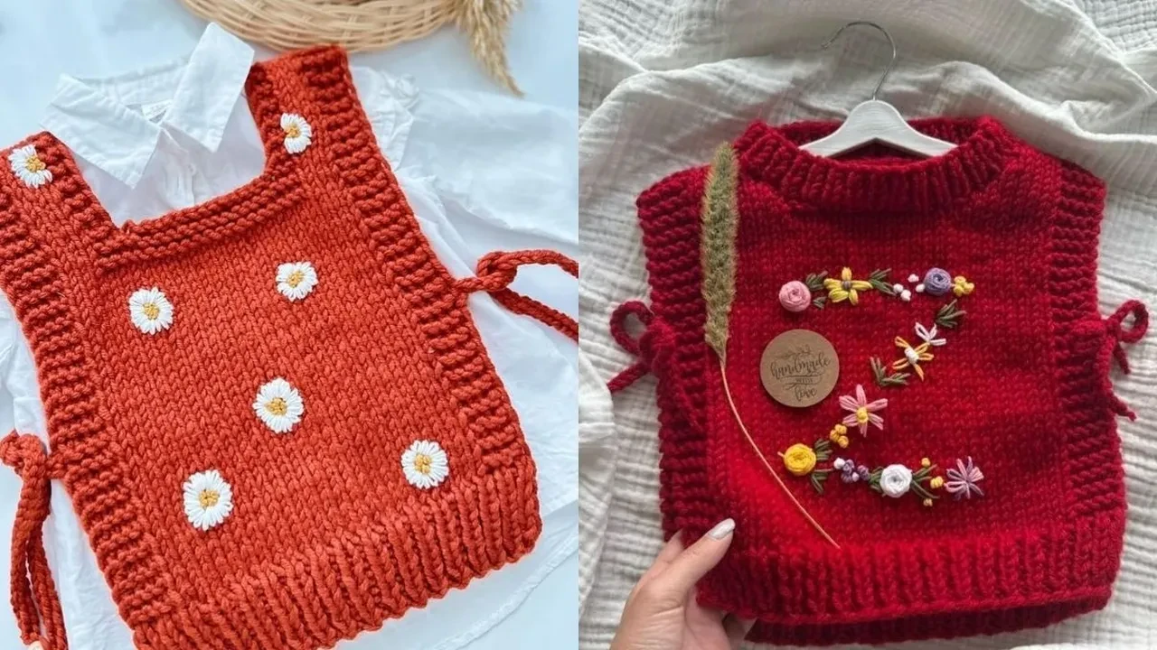 Kız bebekleri için ince ip ve tığla yapılacak süveter modelleri 2026!