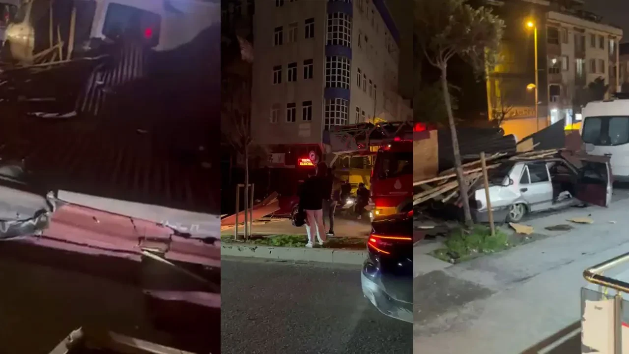 Meteoroloji uyardı korkulan oldu! İstanbul'da fırtına çatıları uçurdu araçlar altında kaldı