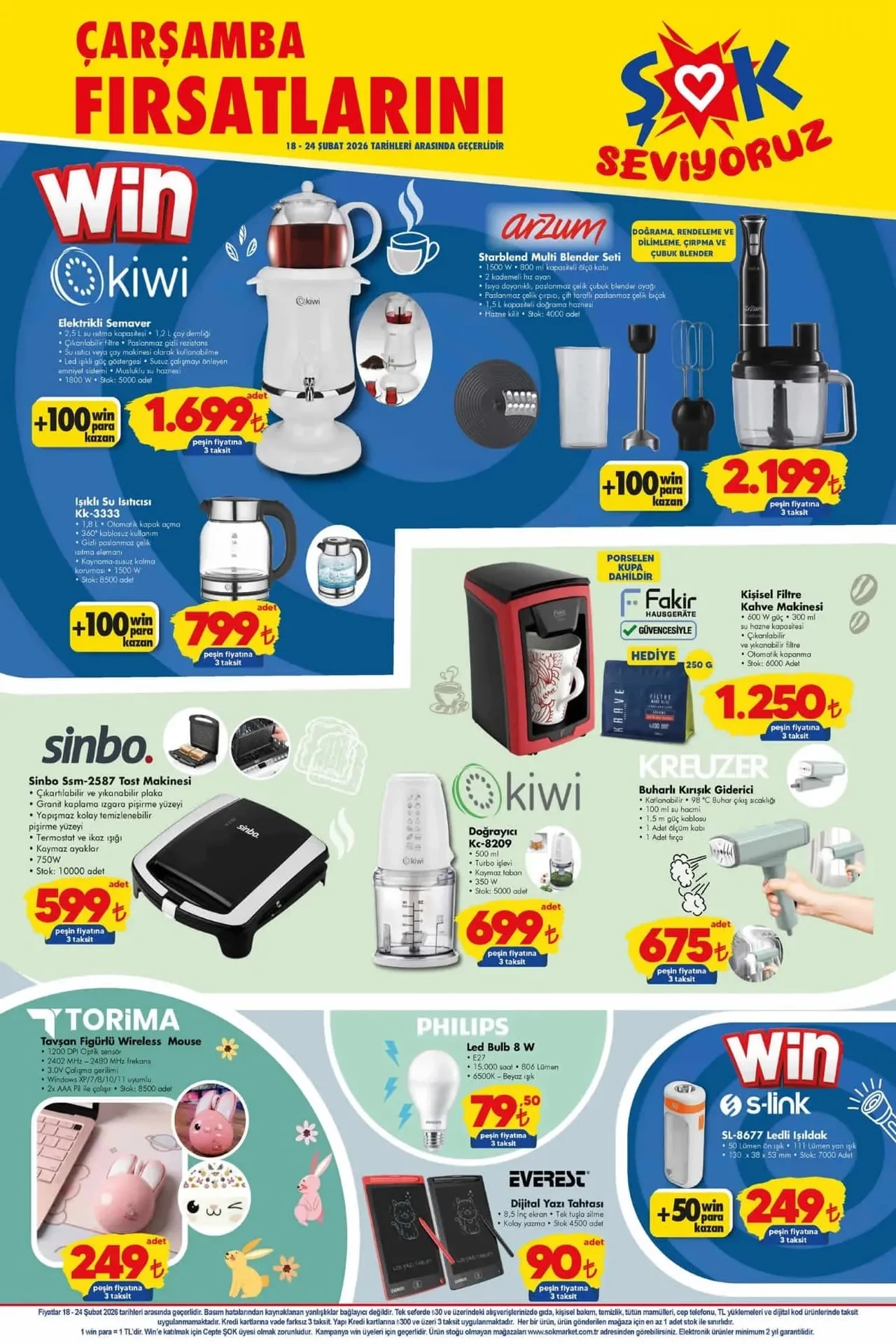 ŞOK aktüel ürünler kataloğu 18 Şubat! Yarın ŞOK marketlere elektrikli semaver, blender seti ve dijital yazı tahtası geliyor