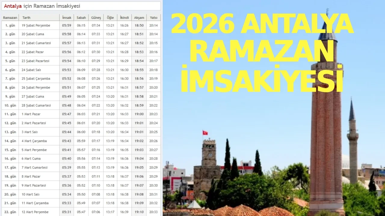 Antalya İmsakiye 2026! (Ramazan ayı) Antalya’da ilk sahur ne zaman, saat kaçta? Antalya iftar ve teravih namazı vakti