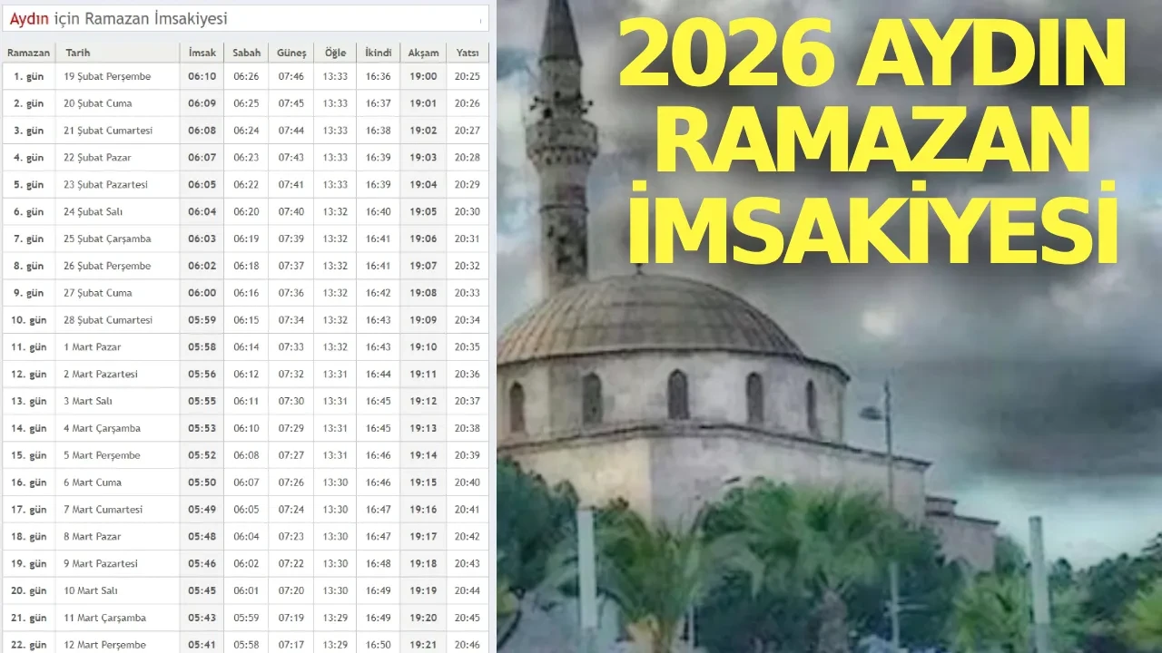 Aydın İmsakiye 2026! (Ramazan ayı) Aydın’da ilk sahur ne zaman, saat kaçta? Aydın iftar ve teravih namazı vakti