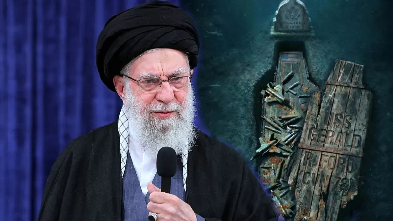 Hamaney'den ortamı gerecek paylaşım! ABD'nin uçak gemisi tabut olarak resmedildi 