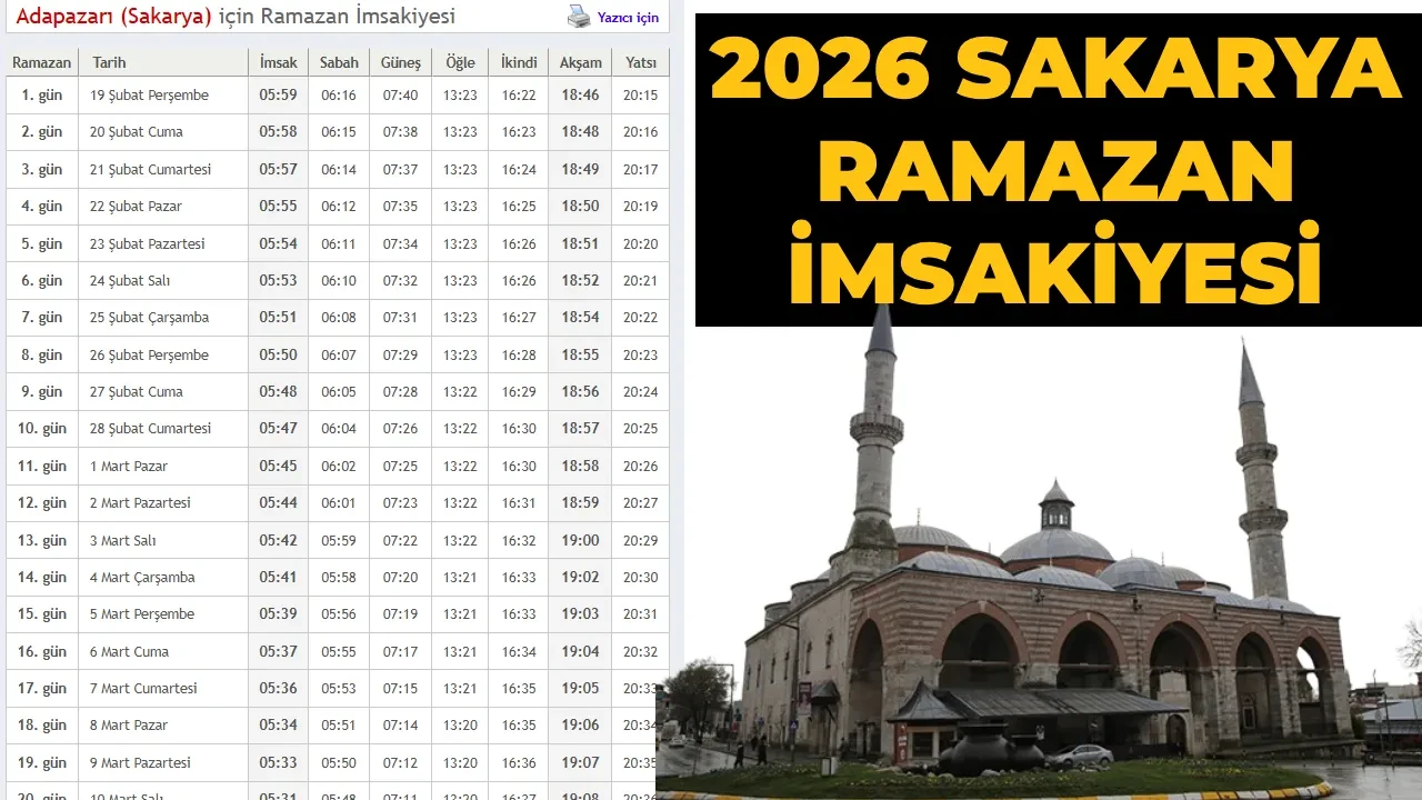 Sakarya Ramazan İmsakiyesi 2026! Sakarya’da ilk sahur saat kaçta? Sakarya ilçe ilçe sahur ve iftar vakti