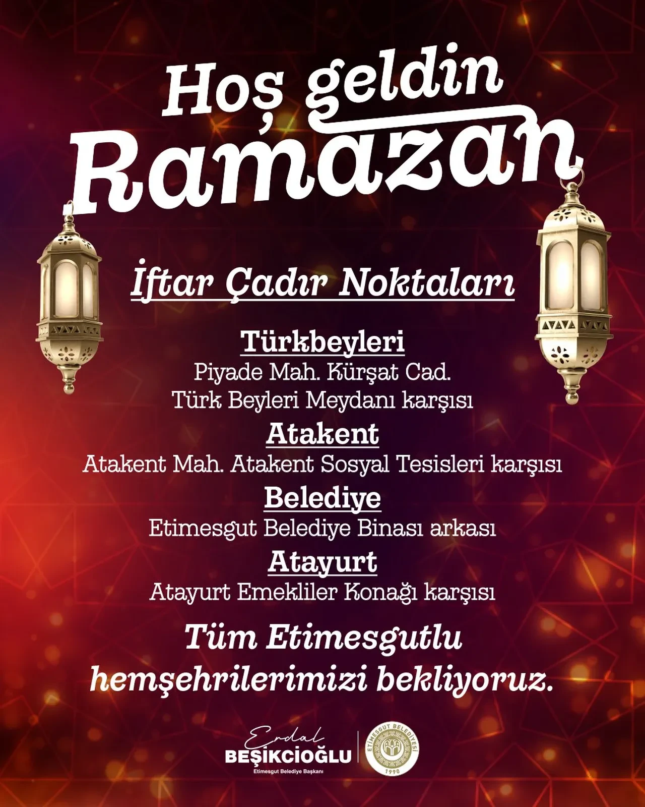 Ankara iftar çadırı ilçe ilçe 2026! Çankaya, Keçiören, Mamak, Etimesgut, Sincan iftar çadırları nerede kurulacak?