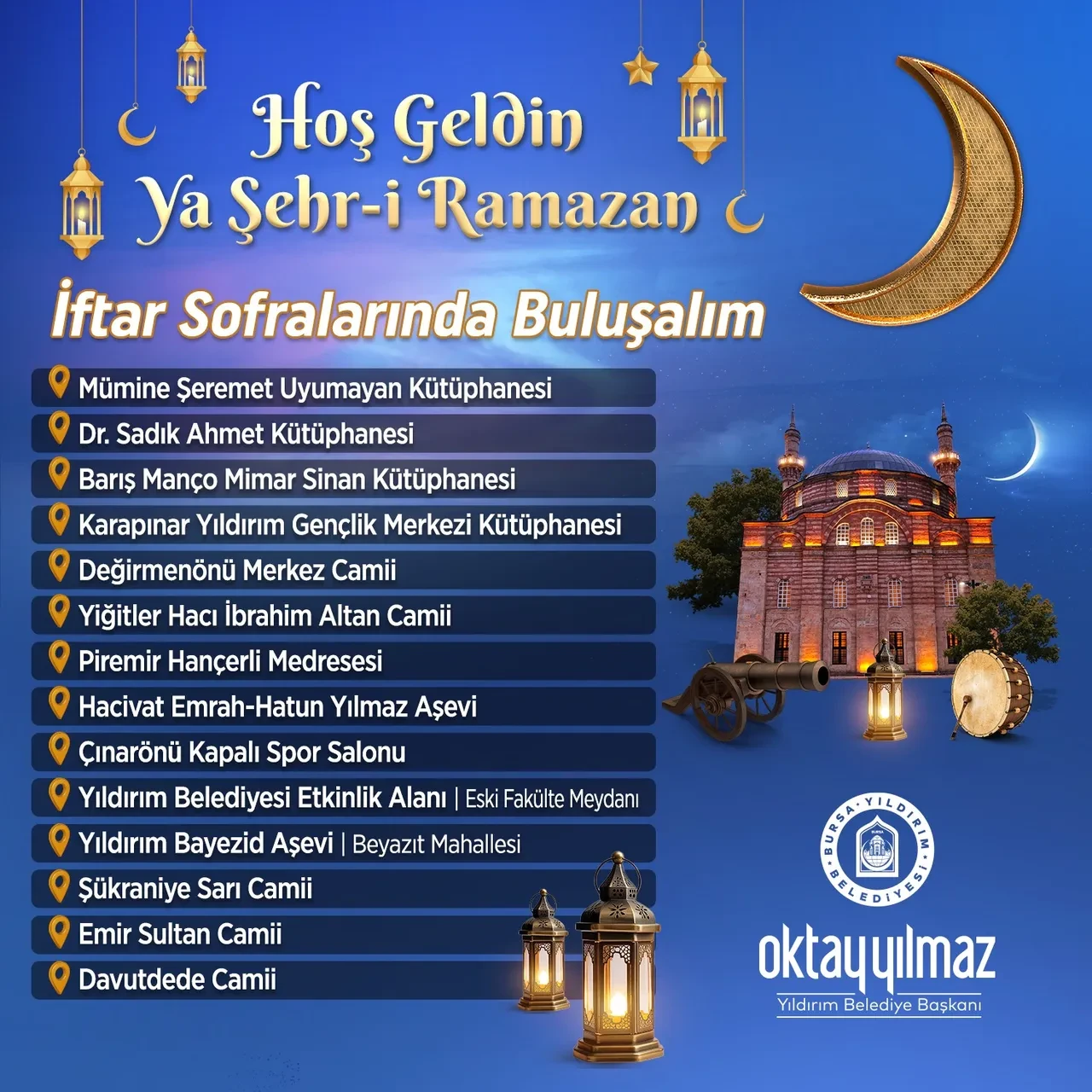 Bursa iftar çadırı yerleri 2026! Yıldırım, Nilüfer, Mudanya iftar çadırı nerede?