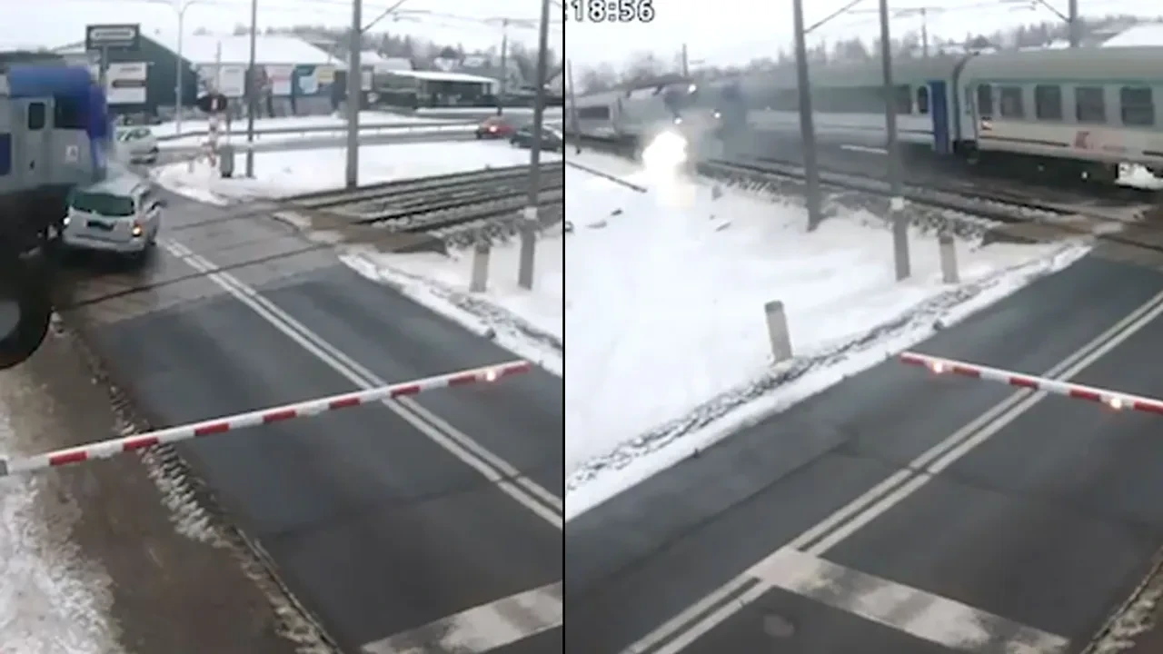 Raylarda sıkışan araca bir değil iki tren birden çarptı!