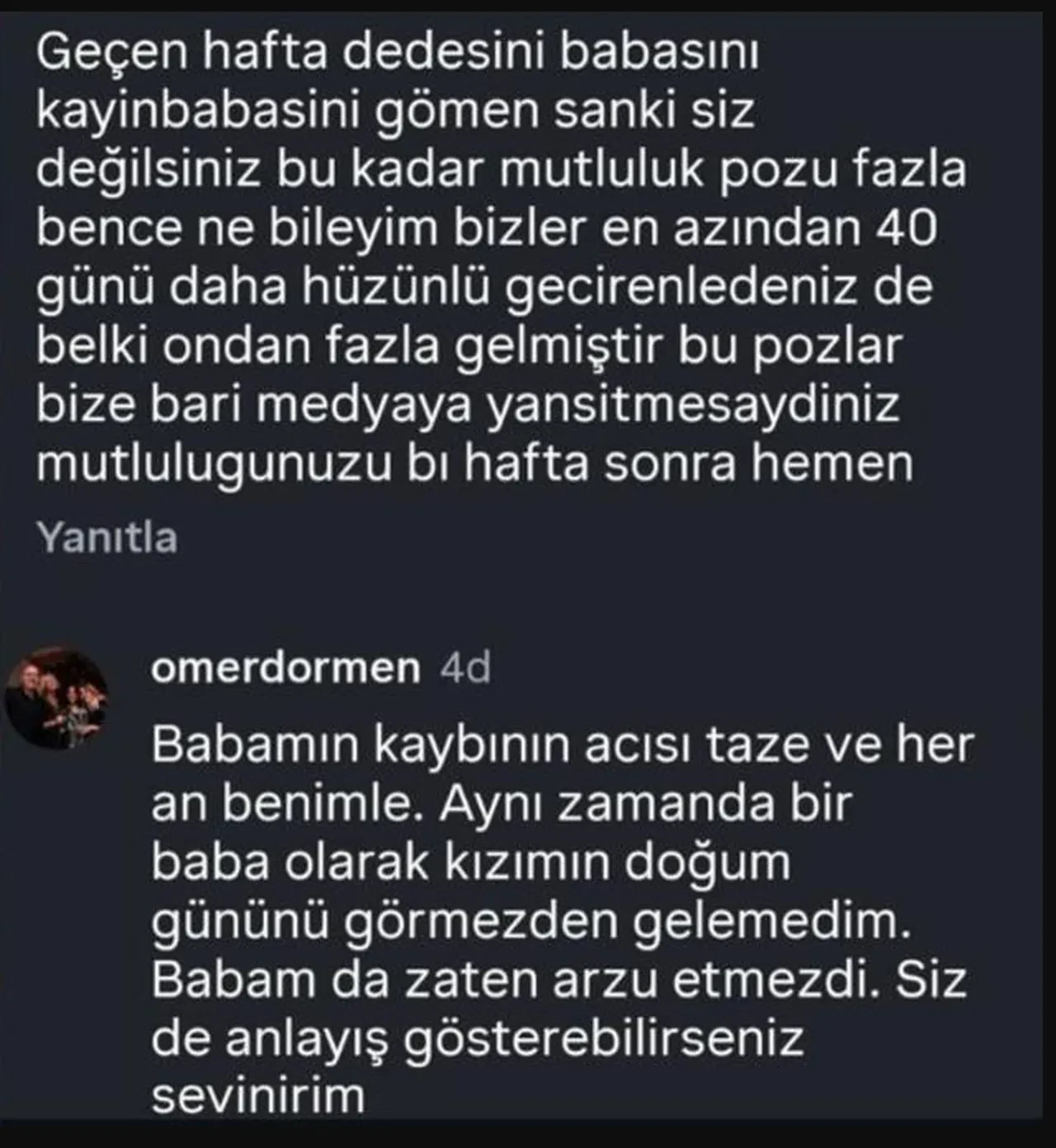 Babası Haldun Dormen'i kaybeden Ömer Dormen "Acınız kısa sürdü" yorumuna öfke kustu